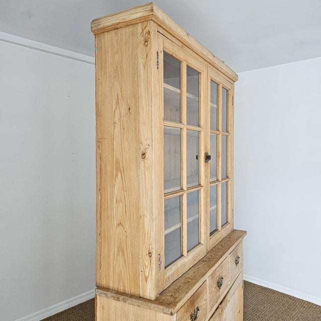 Antique English Pine Glass Door Hutch Bookcase Cabinet | Circa 1880 For Sale - Image 10 of 18