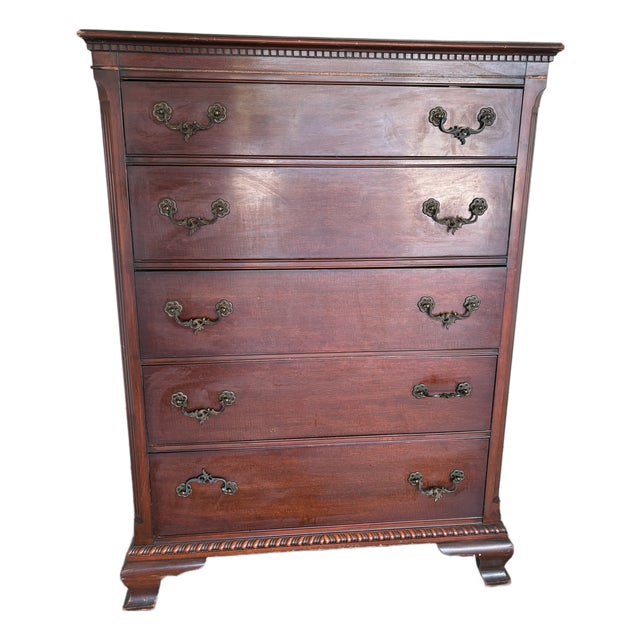 Vintage Drexel “Wentworth House Group” Mahogany 5-Drawer Highboy Chest, Model No. 2130-2 - Circa 1940s For Sale