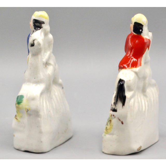 Ceramic Antique Staffordshire Petite Equestrian Figurines, a Pair For Sale - Image 7 of 9