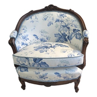 Antique French Bergere Chair - Designer Upholstery (Lee Jofa Glazed Chintz & Italian Velvet) For Sale