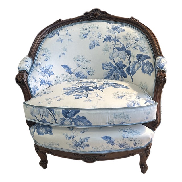 Antique French Bergere Chair - Designer Upholstery (Lee Jofa Glazed Chintz & Italian Velvet) For Sale