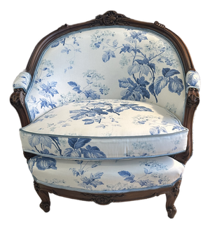 Antique French Bergere Chair - Designer Upholstery (Lee Jofa Glazed Chintz & Italian Velvet)