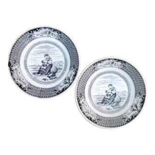 19th C Gien Transferware Bowls, Pair For Sale