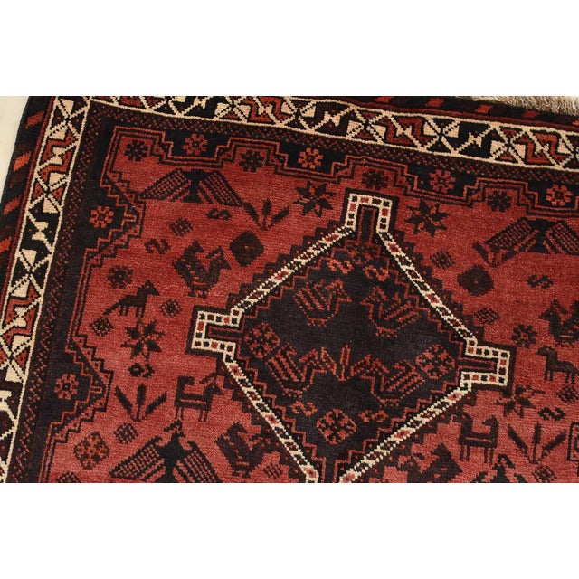 Shiraz Rug 3’6′ X 5′ Red Wool Vintage Tribal Hand-Knotted Oriental Carpet For Sale In Philadelphia - Image 6 of 12