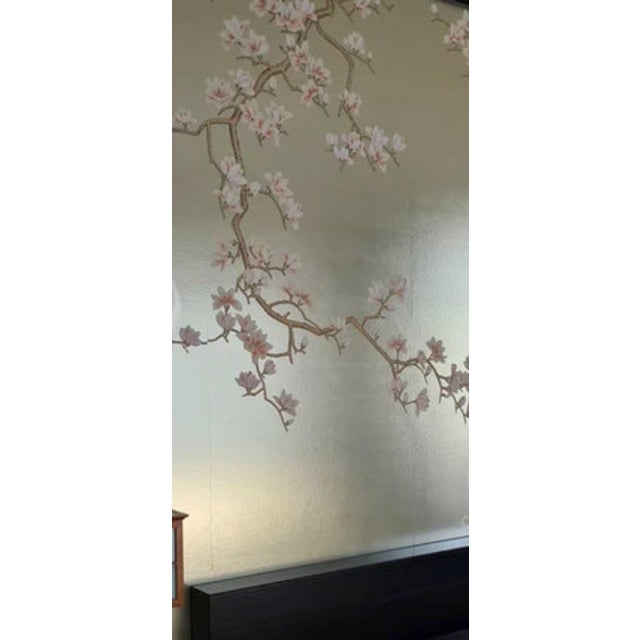 Not Yet Made - Made To Order Hand‑Painted Champagne Gold Leaf Chinoiserie Mural, Pink Magnolia Blossom Wall Panel For Sale - Image 5 of 9