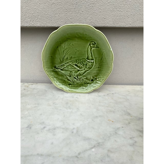 19th Century Green Majolica Mallard Duck Plate Choisy Le Roi For Sale - Image 4 of 7