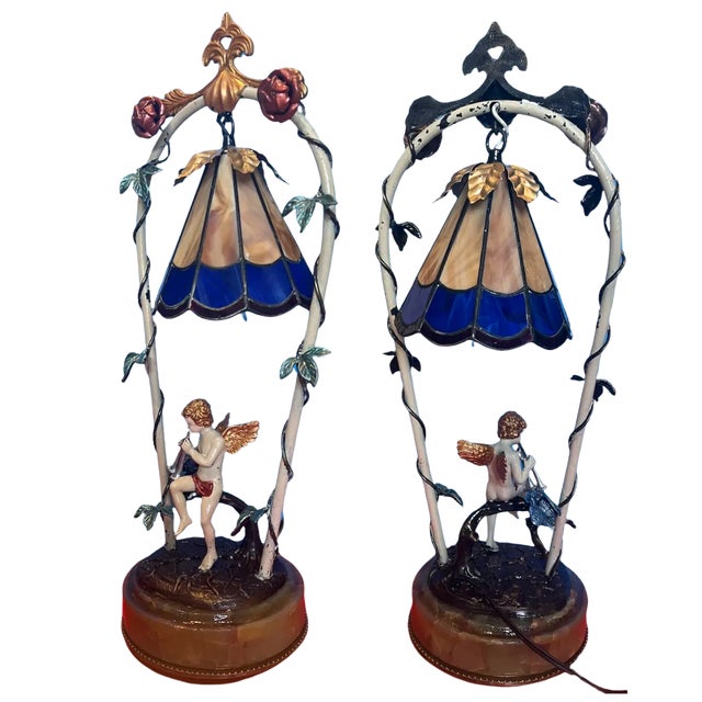 Late 20th Century Cherub Playing the Flute Tole Table Lamp For Sale - Image 5 of 12