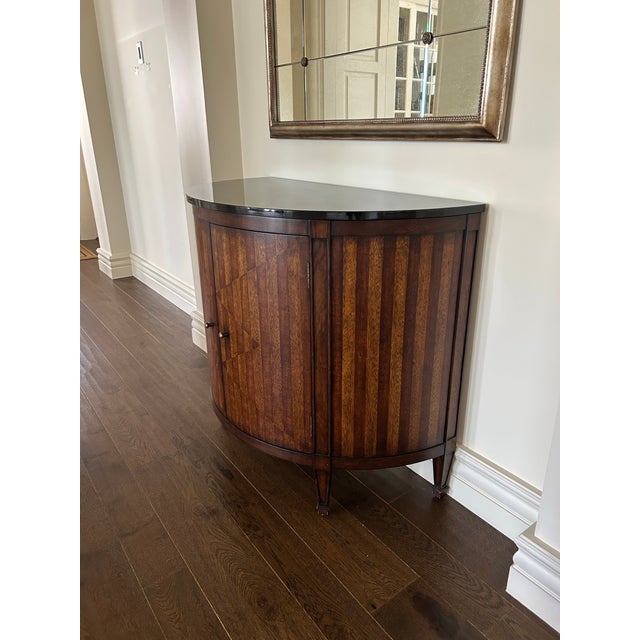 American Hickory Chair Two-Tone Wood Demilune Cabinet With Black Granite Top For Sale - Image 3 of 6