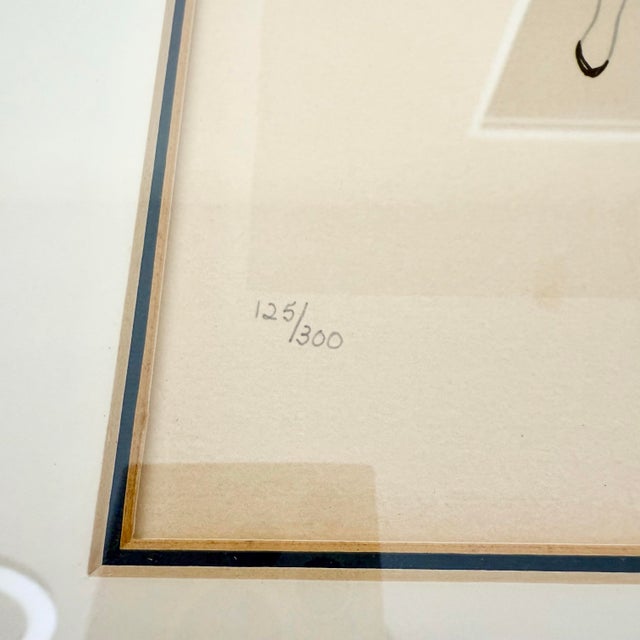 1950s Signed & Framed Lithograph Art Bon Soir by Erté Lady with Blue Dress Art Deco Style For Sale In Palm Springs - Image 6 of 12