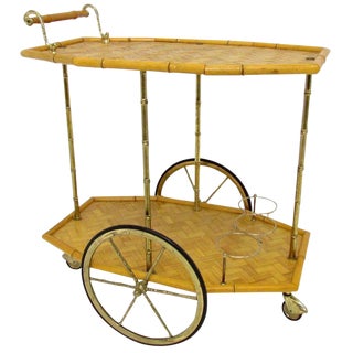 1950s Italian Bamboo and Brass Bar Cart For Sale