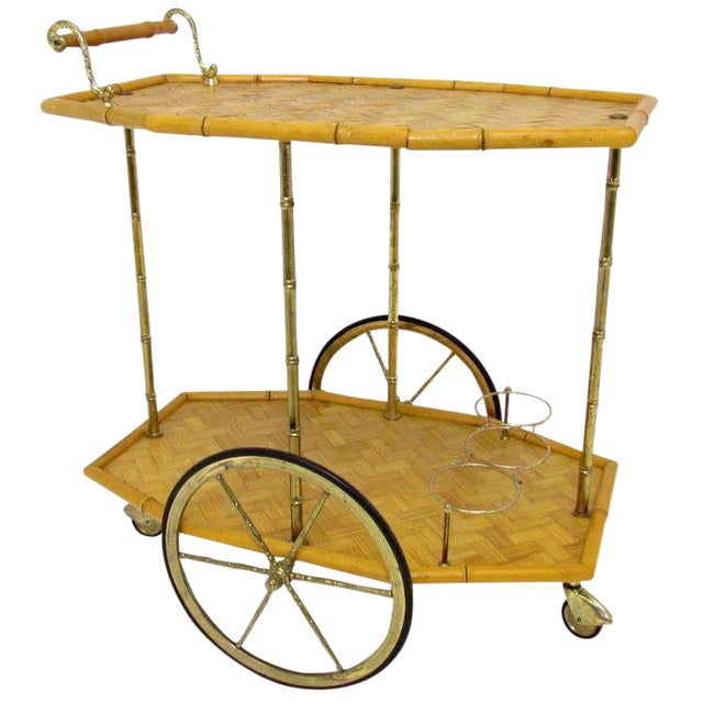 1950s Italian Bamboo and Brass Bar Cart Chairish