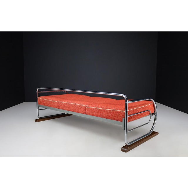 Red Bauhaus Chrome Sofa by Hynek Gottwald, Prague, 1930s For Sale - Image 8 of 13