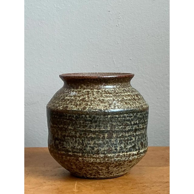 Late 20th Century Vintage Speckled Pottery Vase For Sale - Image 5 of 12