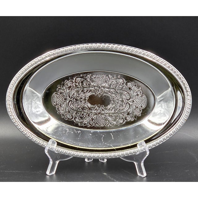Vintage Ornate Silver-Plated Oval Serving Tray For Sale - Image 4 of 18