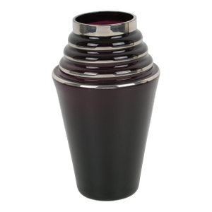 Art Deco Black Glass Vase with Silver Overlay Decor, France 1930s