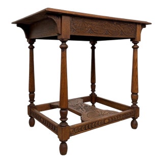 19th Century English Carved Oak Side Table For Sale