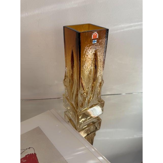 Brutalist Art Glass Amber Liekki Vase by Eino Wänni for Kumela, Finland, 1970s For Sale - Image 10 of 13