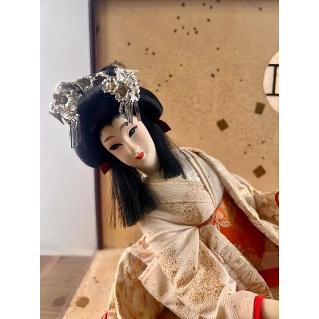 Wood Japanese Geisha Princess Doll in Original Glass & Wood Case For Sale - Image 7 of 13