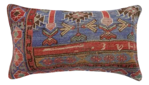 16"x28" Vintage Rug Pillowcase. Handknotted Wool Rug Lumbar Pillow Cover