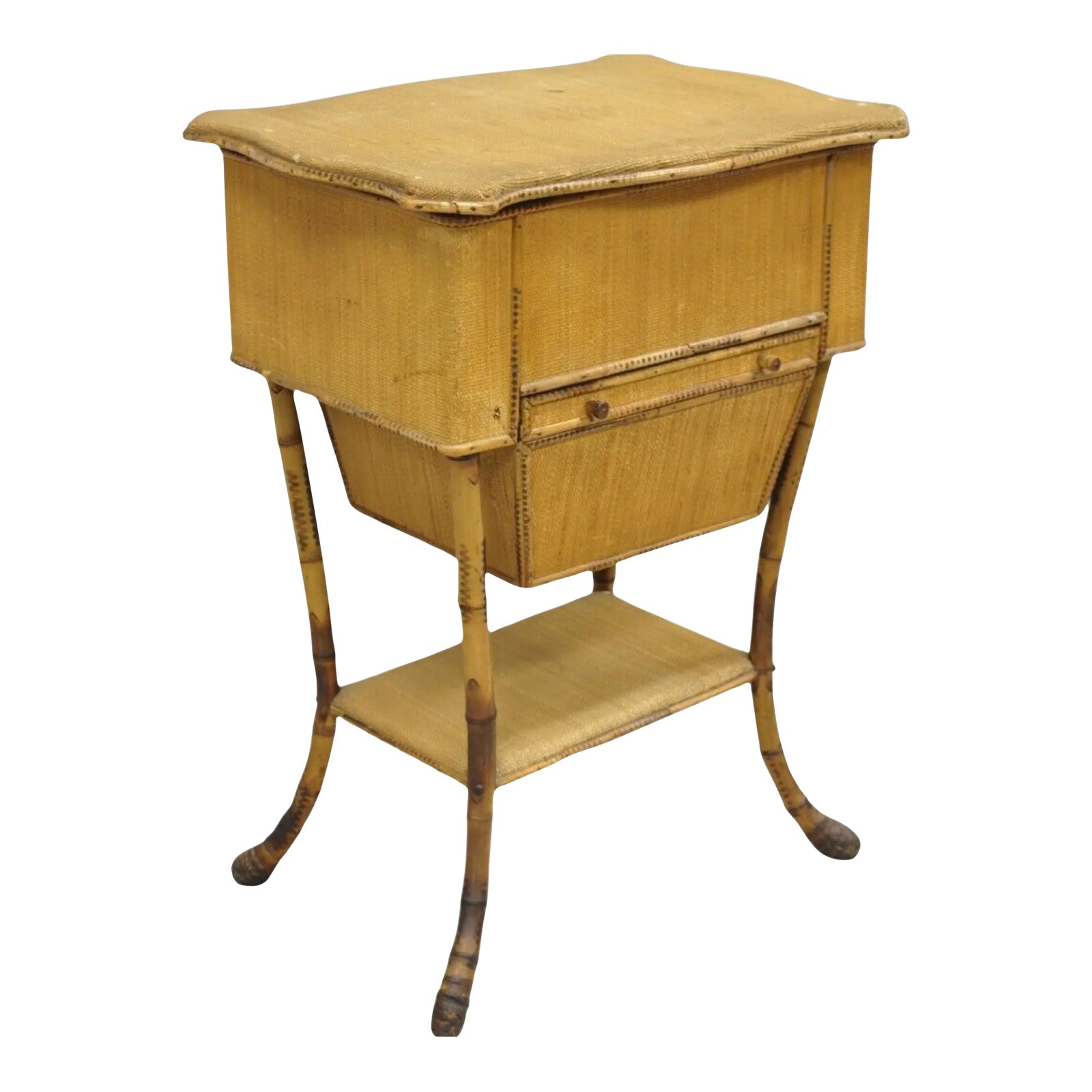 19th Century Antique English Victorian Bamboo Rattan Sewing Box Work ...