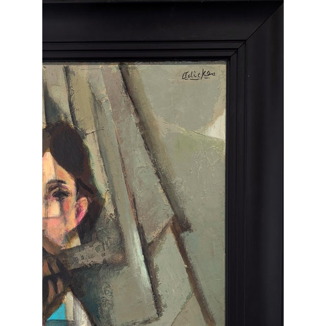 David Adickes Modern Cubist Inspired Male Portrait Painting of a Bearded Man with a Red Tie, 1990s For Sale In Houston - Image 6 of 11