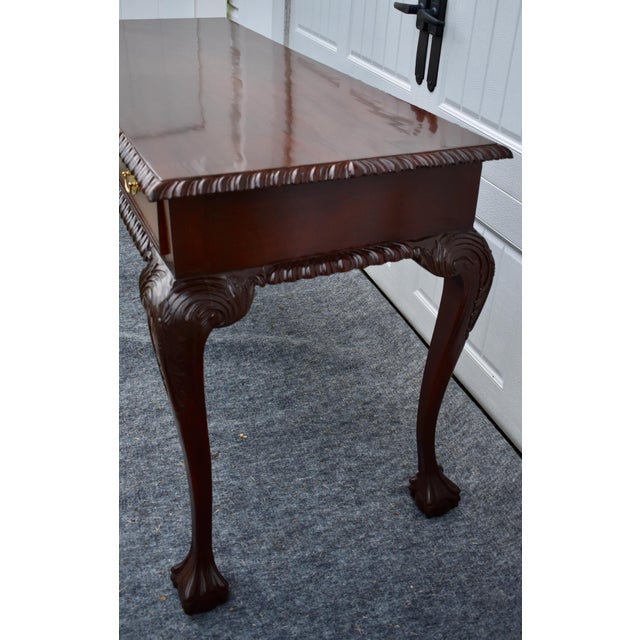 Chippendale Mahogany Writing Console Table Vintage 3 Drawer Ball Claw Foot Sofa For Sale - Image 4 of 15