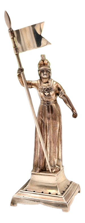Silver Toothpick Holder with Joan of Arc and Banner
