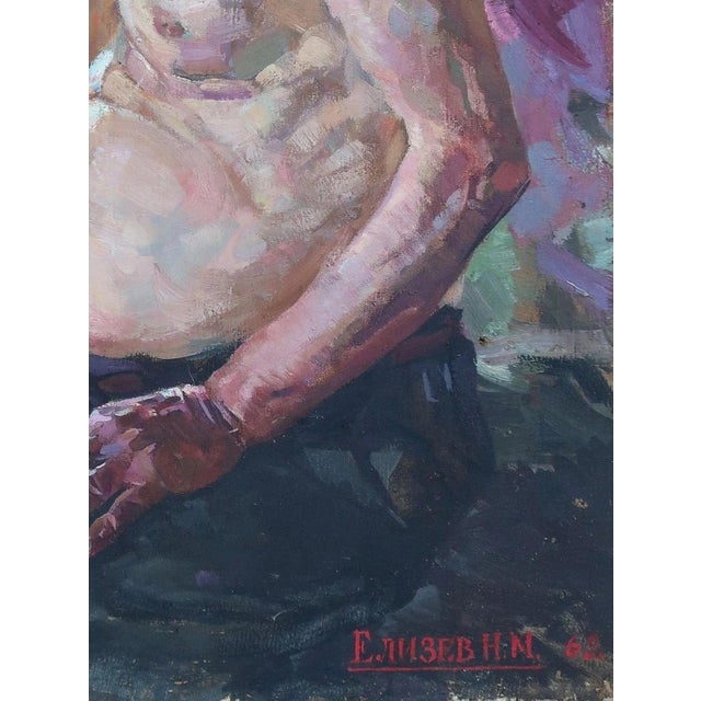 Soviet Man Portrait, Original Oil Painting, Socialist Realism Art 79.5-60 For Sale - Image 6 of 6