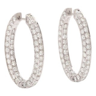 12.08 Carats Diamond Hoop Earrings, 18k White Gold, Pair For Sale