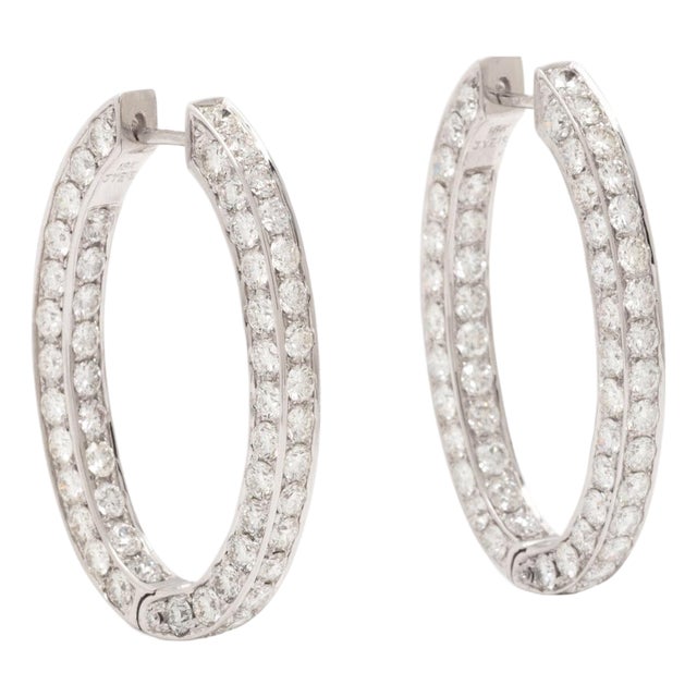 12.08 Carats Diamond Hoop Earrings, 18k White Gold, Pair For Sale