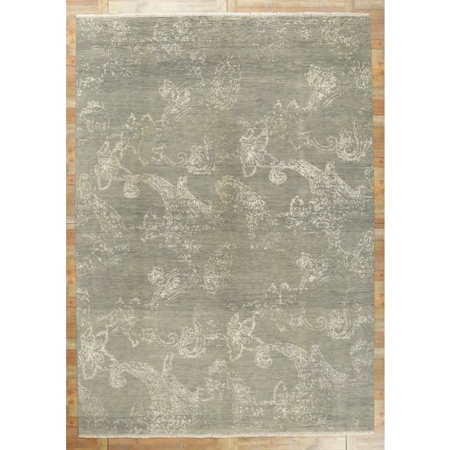 Gray Indian Area Rug - 10'01 X 14'02 For Sale - Image 9 of 11