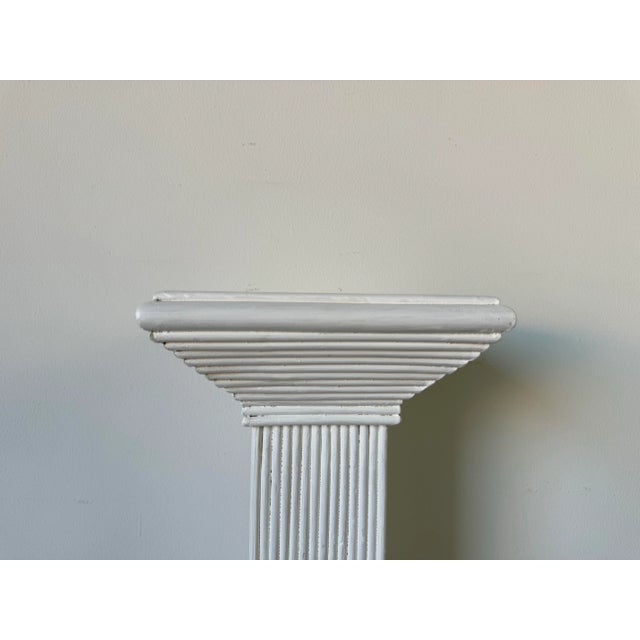 Vintage White Pencil Reed Rattan Pedestal / Plant Stand For Sale - Image 9 of 12