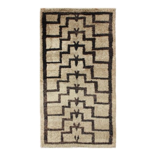 Vintage Mid-Century Turkish Tulu Rug With Connected Tribal Pattern in Brown and Cream For Sale