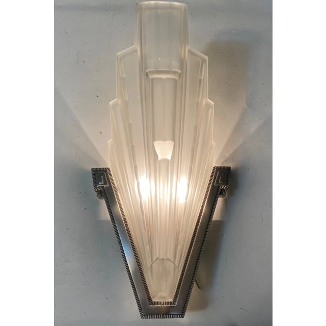 Glass 1920s French Art Deco Skyscraper Sconces by Sabino - Pair For Sale - Image 7 of 7