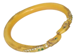 Art Nouveau Jeweled Celluloid Bracelet Bangle With Ram Heads