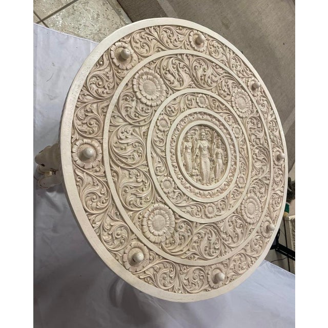 Gampel-Stoll 1960s Carved Faux Bamboo and Elephant Motif Round Dining Table For Sale - Image 4 of 5