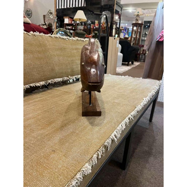 Rustic Hand-Carved Wooden Fish Sculpture on Stand For Sale - Image 3 of 6