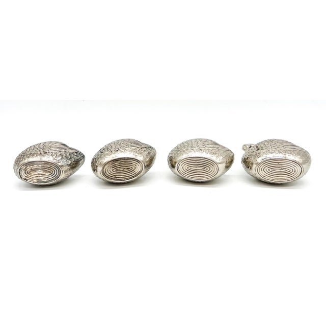 Silver Vintage Hollywood Regency Style Silver -Plated Swan Salt Cellars With Glass Inserts and Spoons - Set of Four For Sale - Image 8 of 13