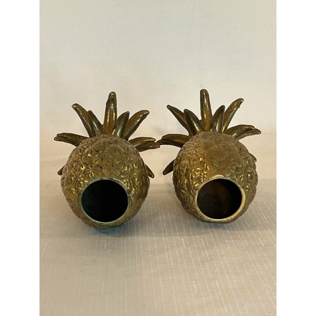 Brass Vintage Boho Chic Brass Pineapple Candlestick Holders - A Pair For Sale - Image 8 of 11