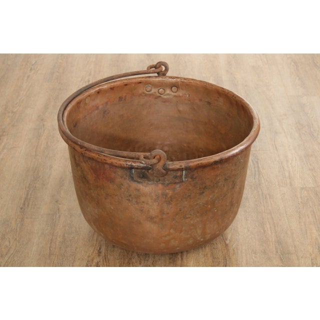 French Antique Hammered Copper Pot with Iron Handle For Sale - Image 3 of 12