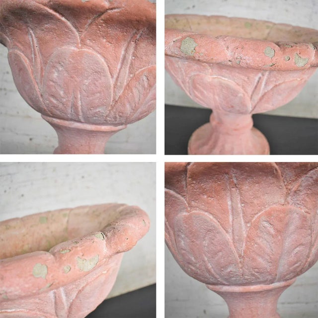 Antique Salmon Red Concrete Garden Urn Planter For Sale - Image 10 of 13