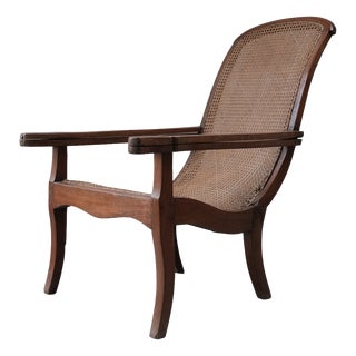 Lounge Chair with Cane Seat and Swing-Out Armrests, 1870s For Sale