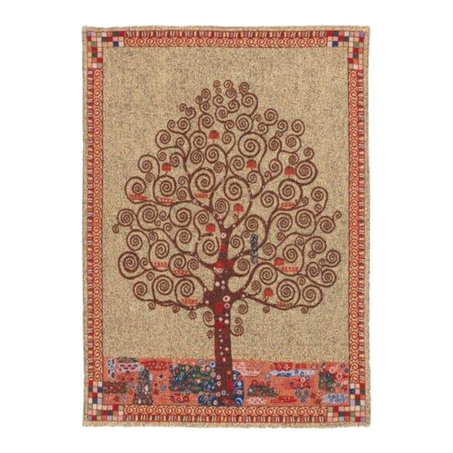 Golden Klimt Tree Loom Woven Tapestry - 112 X 87 Cm (3'8" X 2'10") - Requires Rod Size 2 For Sale
