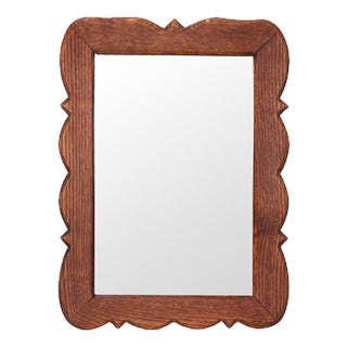 Oak Mirror with Scalloped Edge, 1970s For Sale