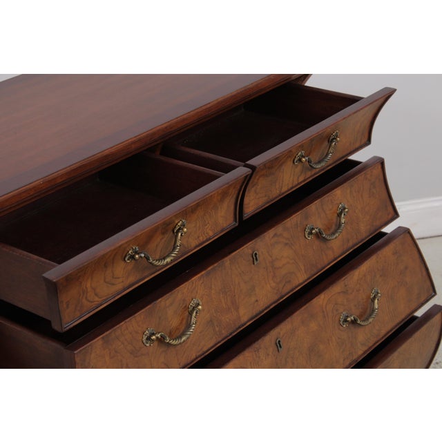 2000 - 2009 Ethan Allen Inlaid Townhouse Burl Wood Bombe Chest For Sale - Image 5 of 17