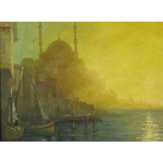 Traditional 19th Century Oil Painting of an Istanbul Mosque Located on the Bosporus and the Golden Horn For Sale - Image 3 of 8