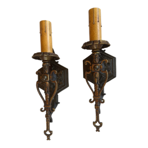 Pair of Single Iron and Brass Sconces
