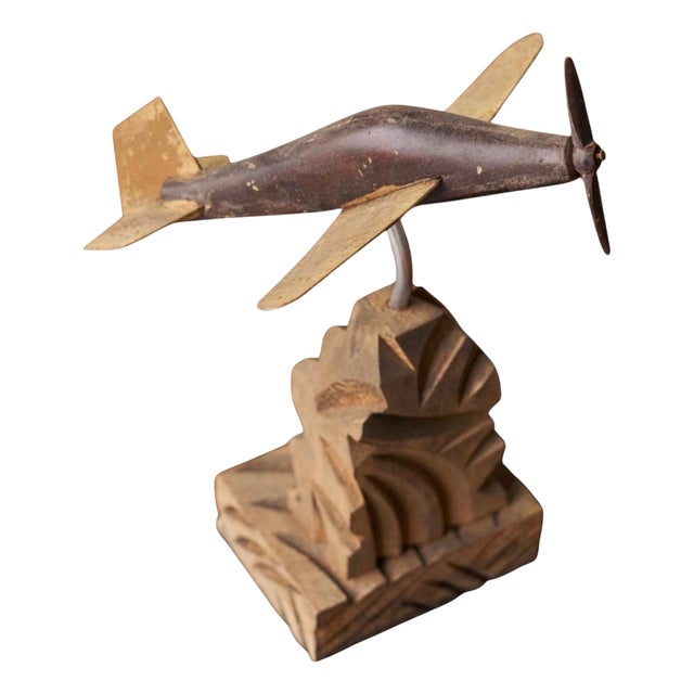 Art Deco Propeller Plane in Carved Wood and Metal, 1920s For Sale