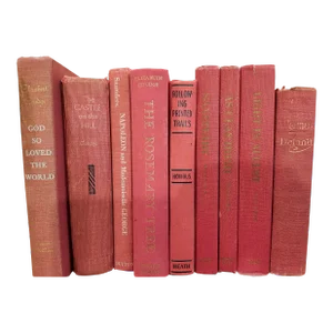 Vintage Library Book Stack Red Gold Maroon Books