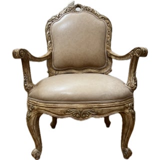 Dining Chair,, Contemporary Louis XV Style Leather & Wood For Sale